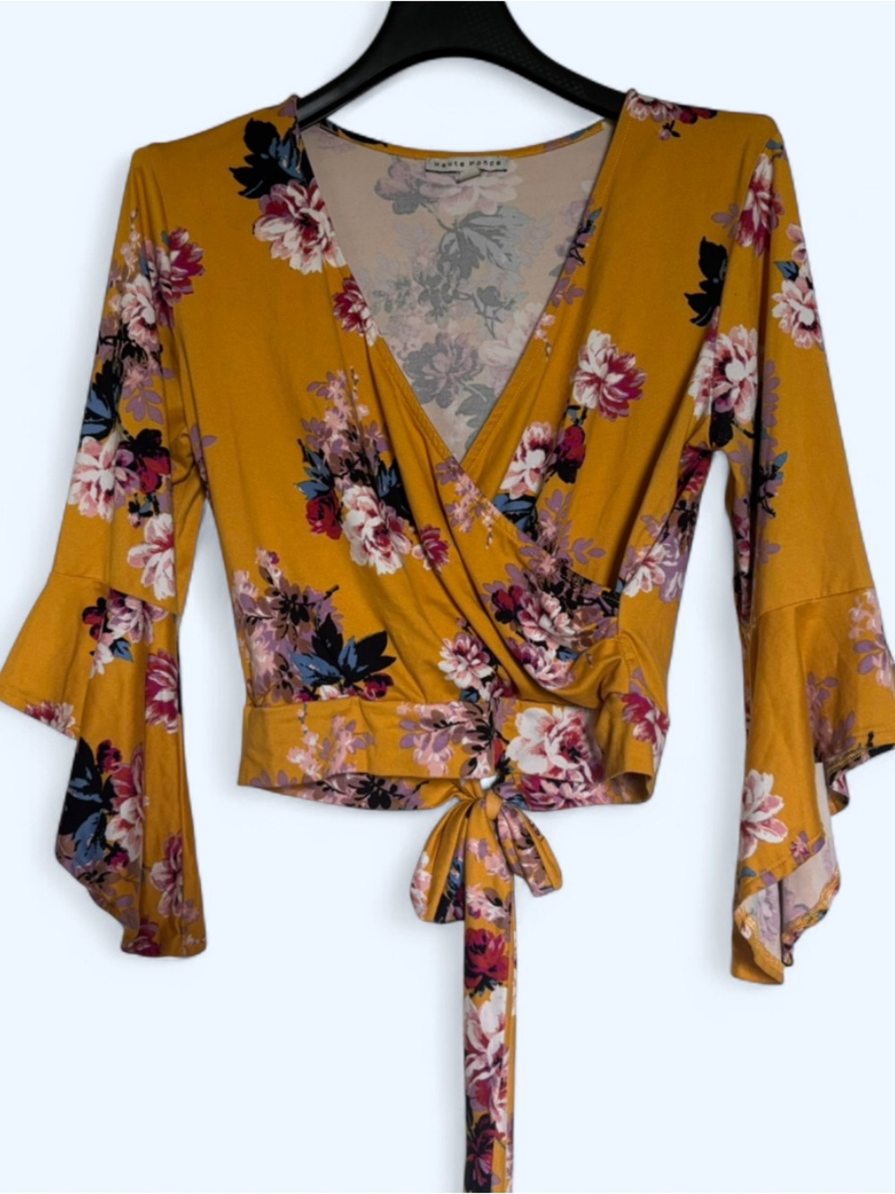 Floral Wrap Crop Top - Mustard